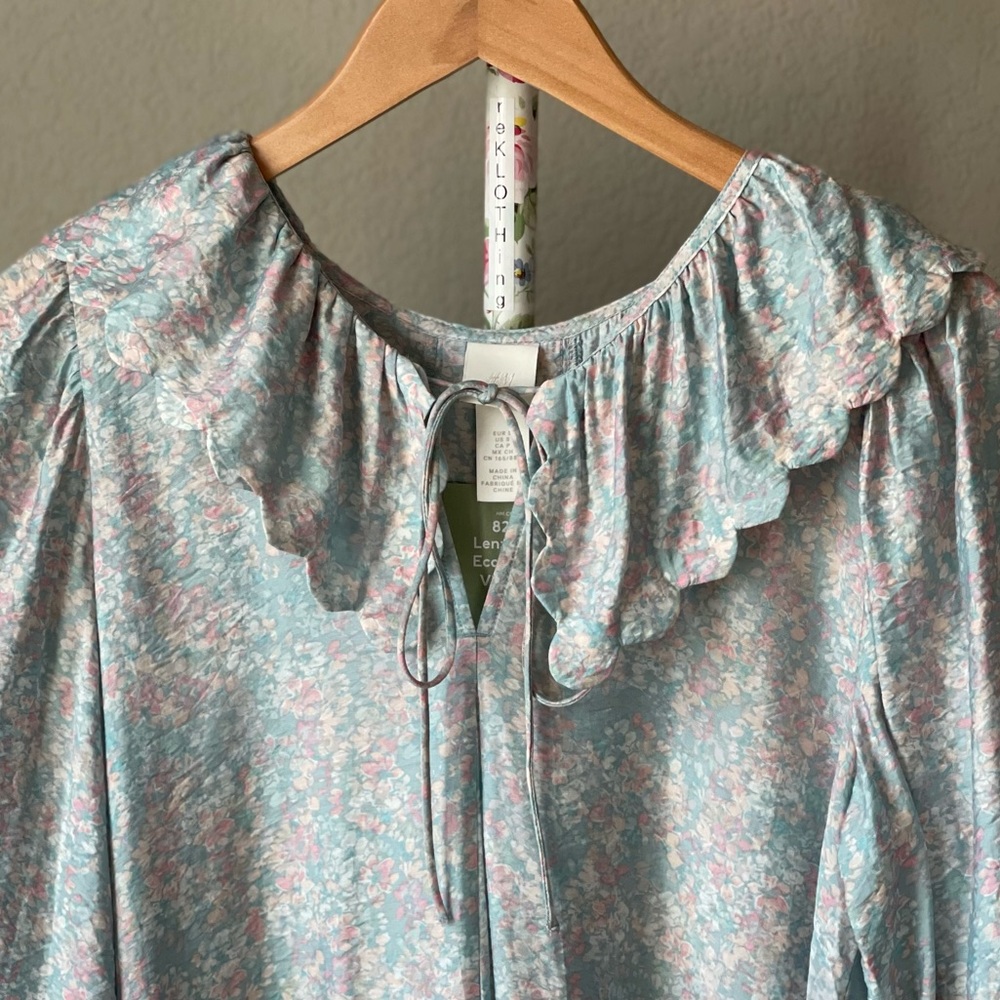 Boho Floral Flounce-collared - NWT H&M Long DRESS ties turquoise/pink - Picture 8 of 16